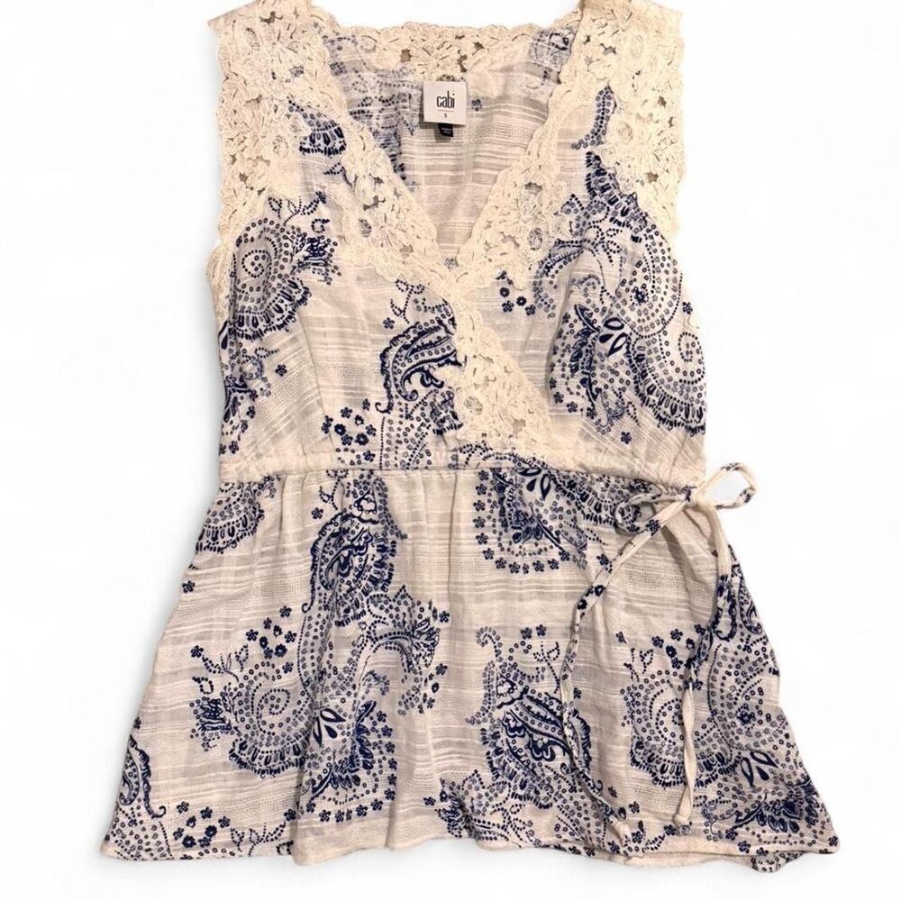 Cabi Veranda Paisley Lace Accent Side Tie Top